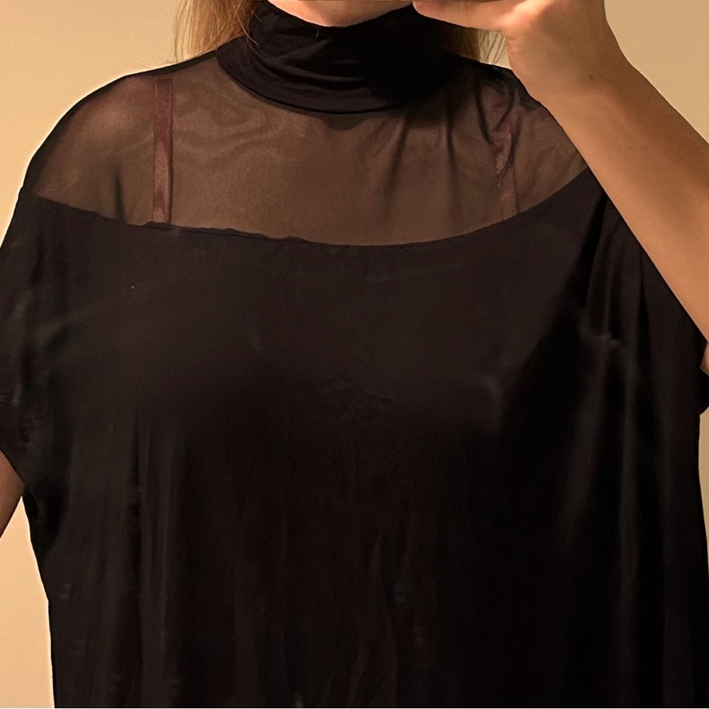 New black flowy mock turtleneck top